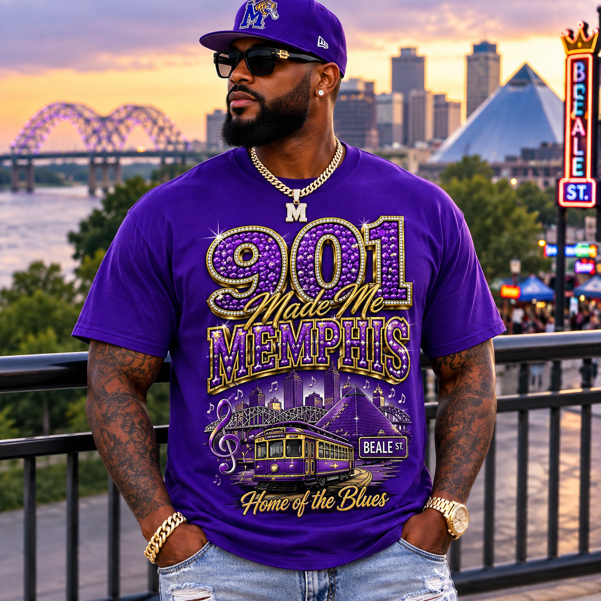 901 Made Me Memphis – Purple & Gold Men's Graphic T-Shirt | Lott Expressions R.A.W.