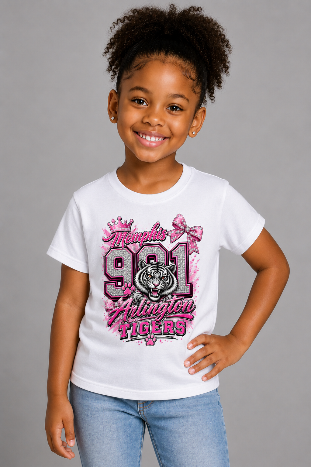901 Arlington Tigers Girls Youth Pink Graphic T-Shirt