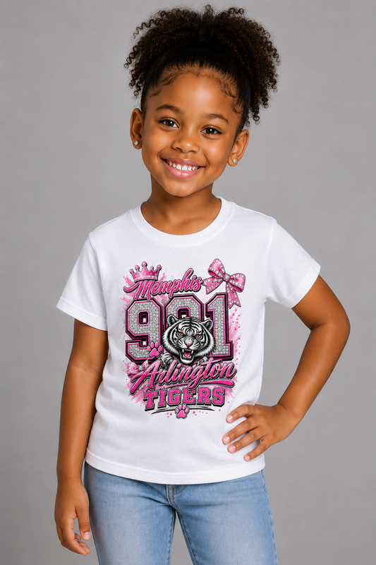 901 Arlington Tigers Girls Youth Pink Graphic T-Shirt